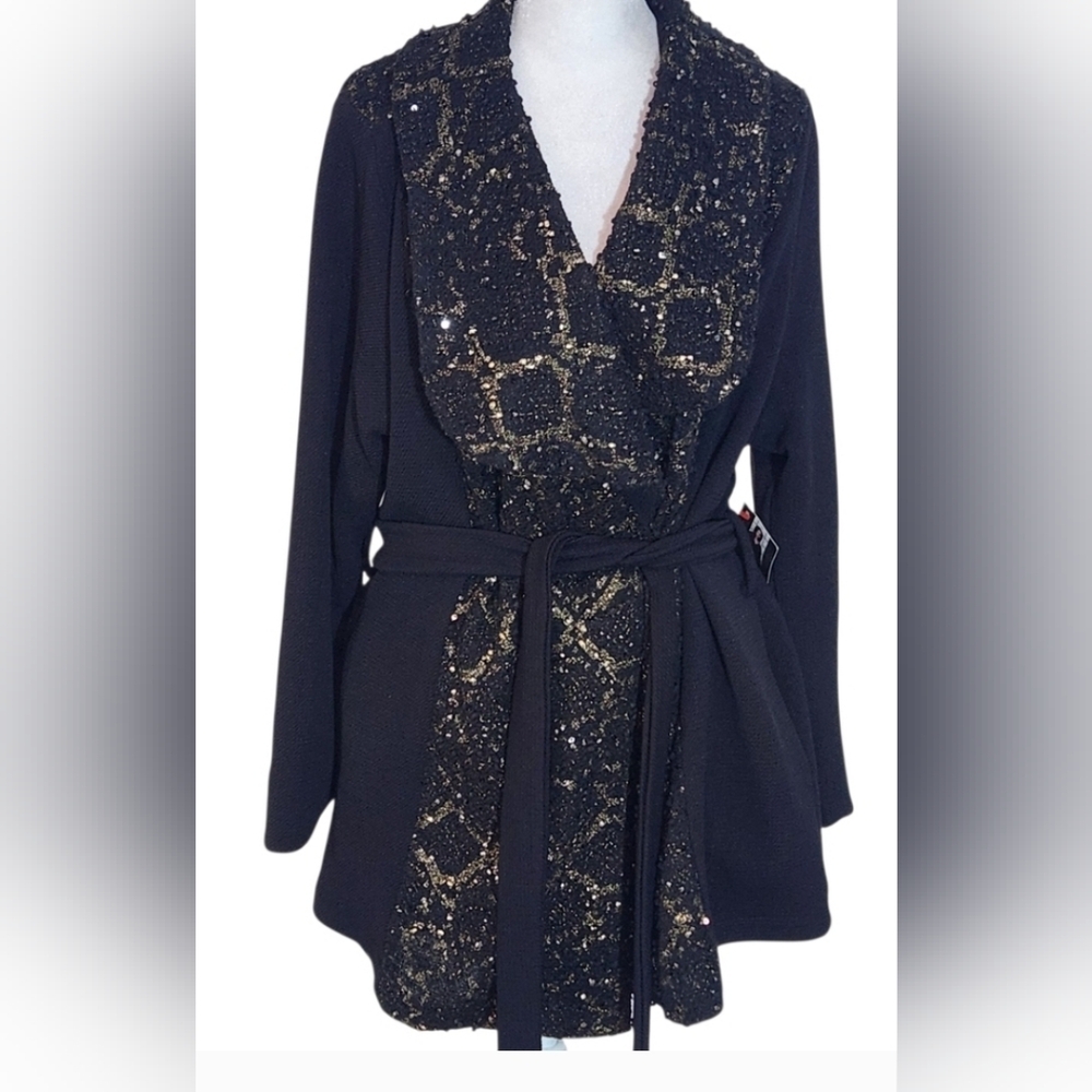 Kiyonna Black and Gold Cardigan Sweater NWT Size 1X Plus Size Black Cardigan